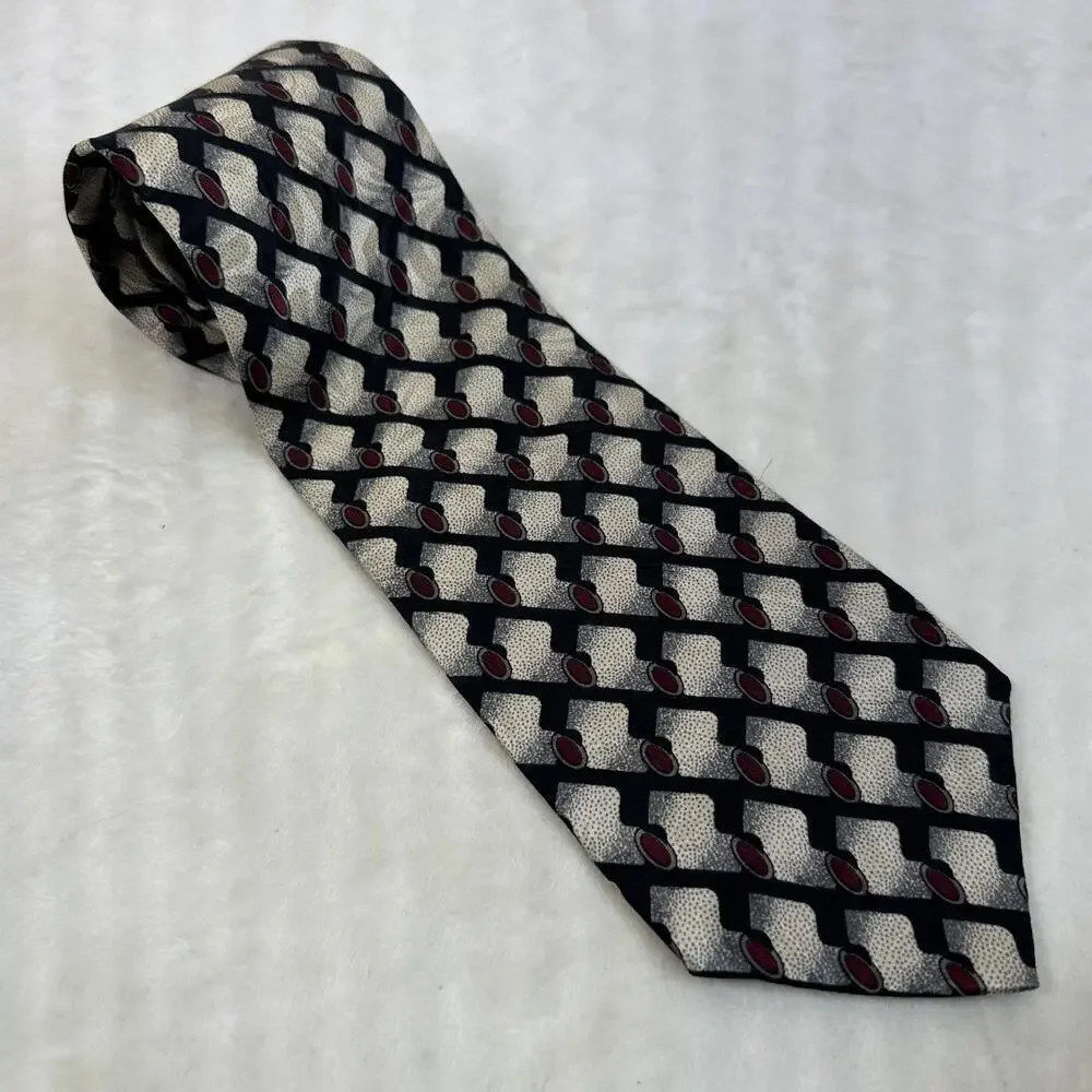 Pierre Balmain 100% Silk Tie Geometric 4 X 58 Burgundy Black Cream Gray Work